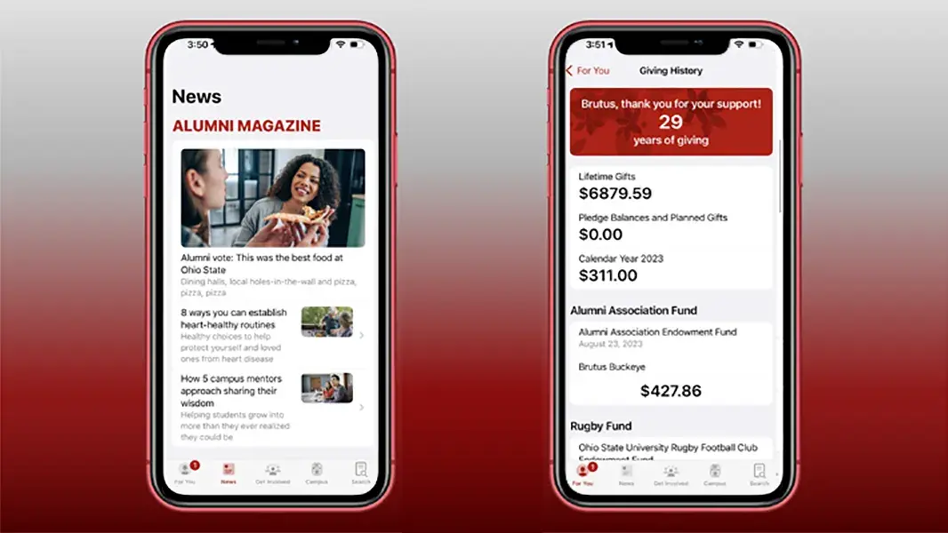screen renderings of the ohio state mobile app