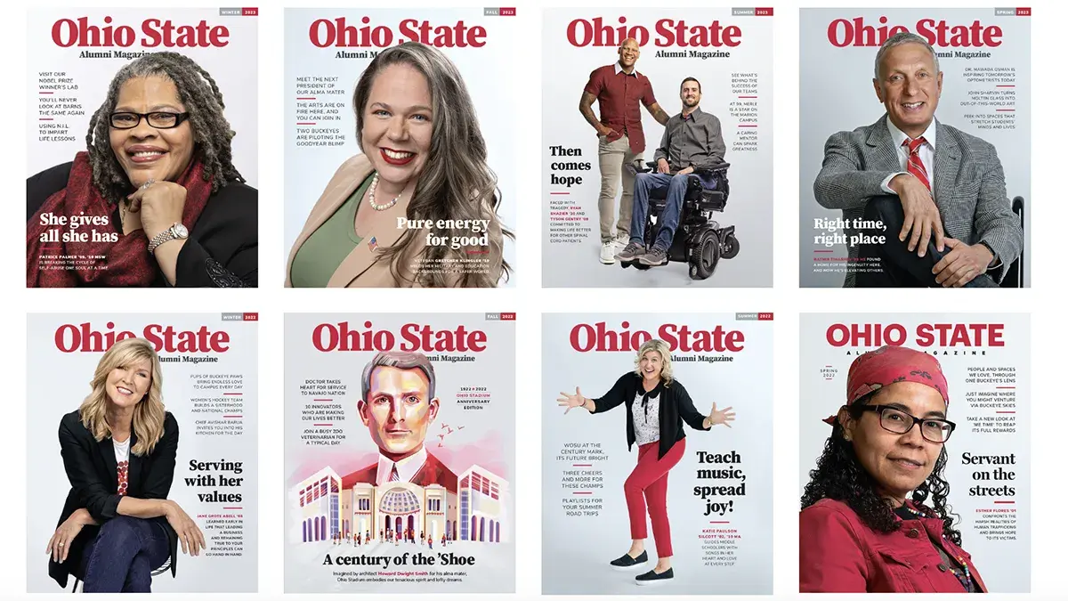 collage of alumni magazine covers