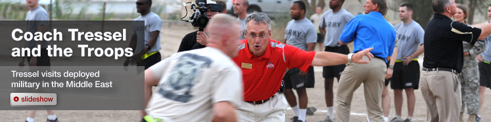 Tressel visits deployed military in the Middle East