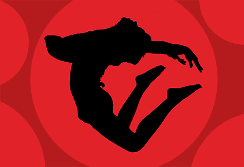 illustration of dancer jumping against red background