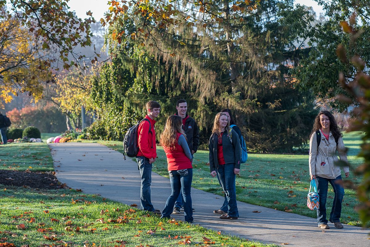 Six students talk at the Ohio State ATI campus.
