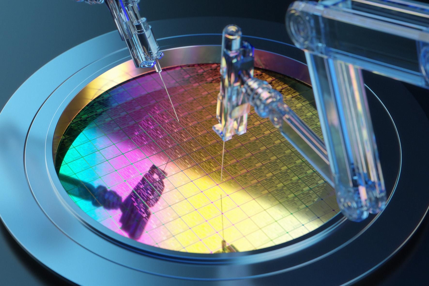 Close up of semiconductor work using needles
