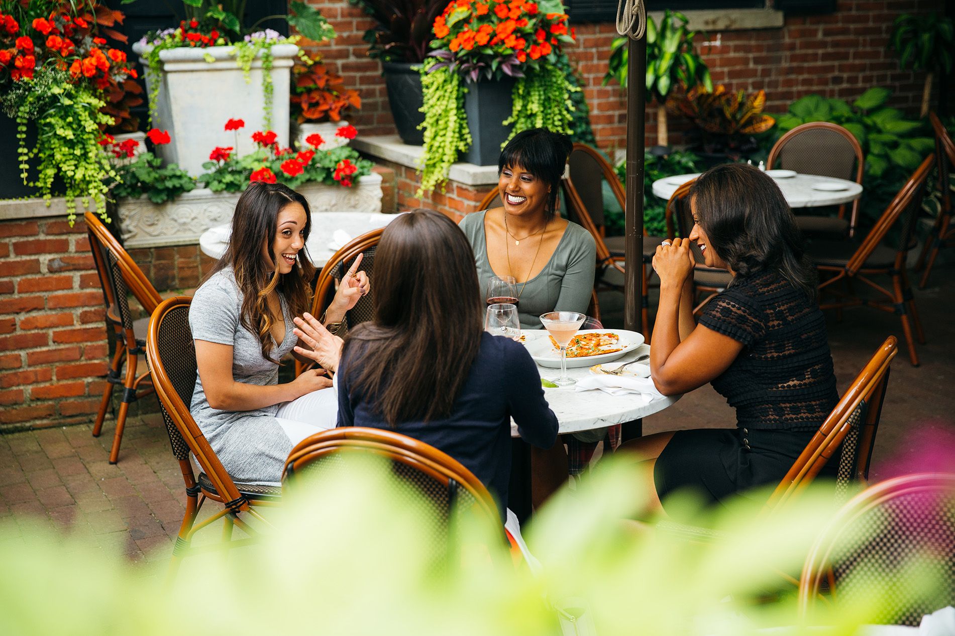 Group of four eating at resturant