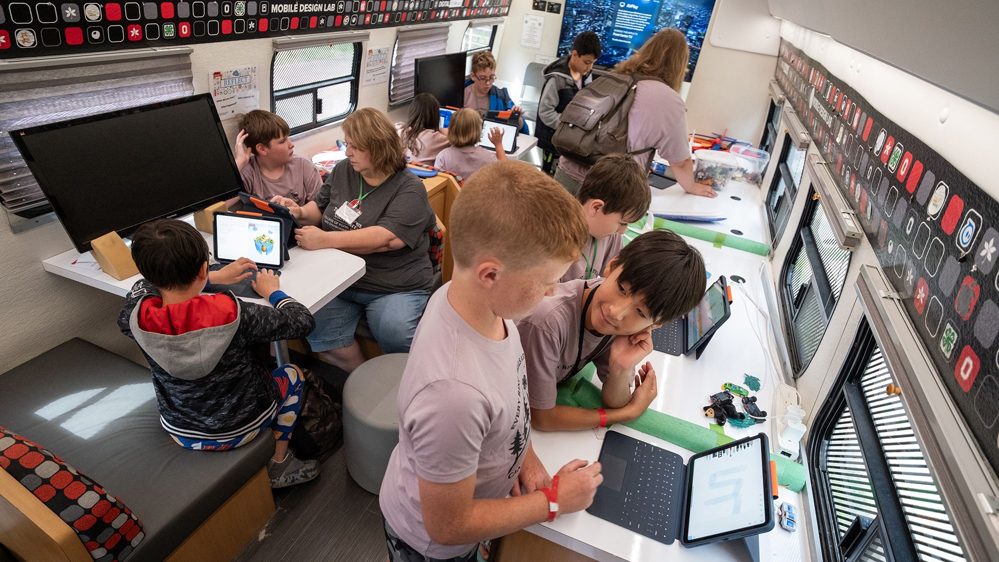 Children in Jackson, Ohio, explore technology in the Mobile Design Classroom