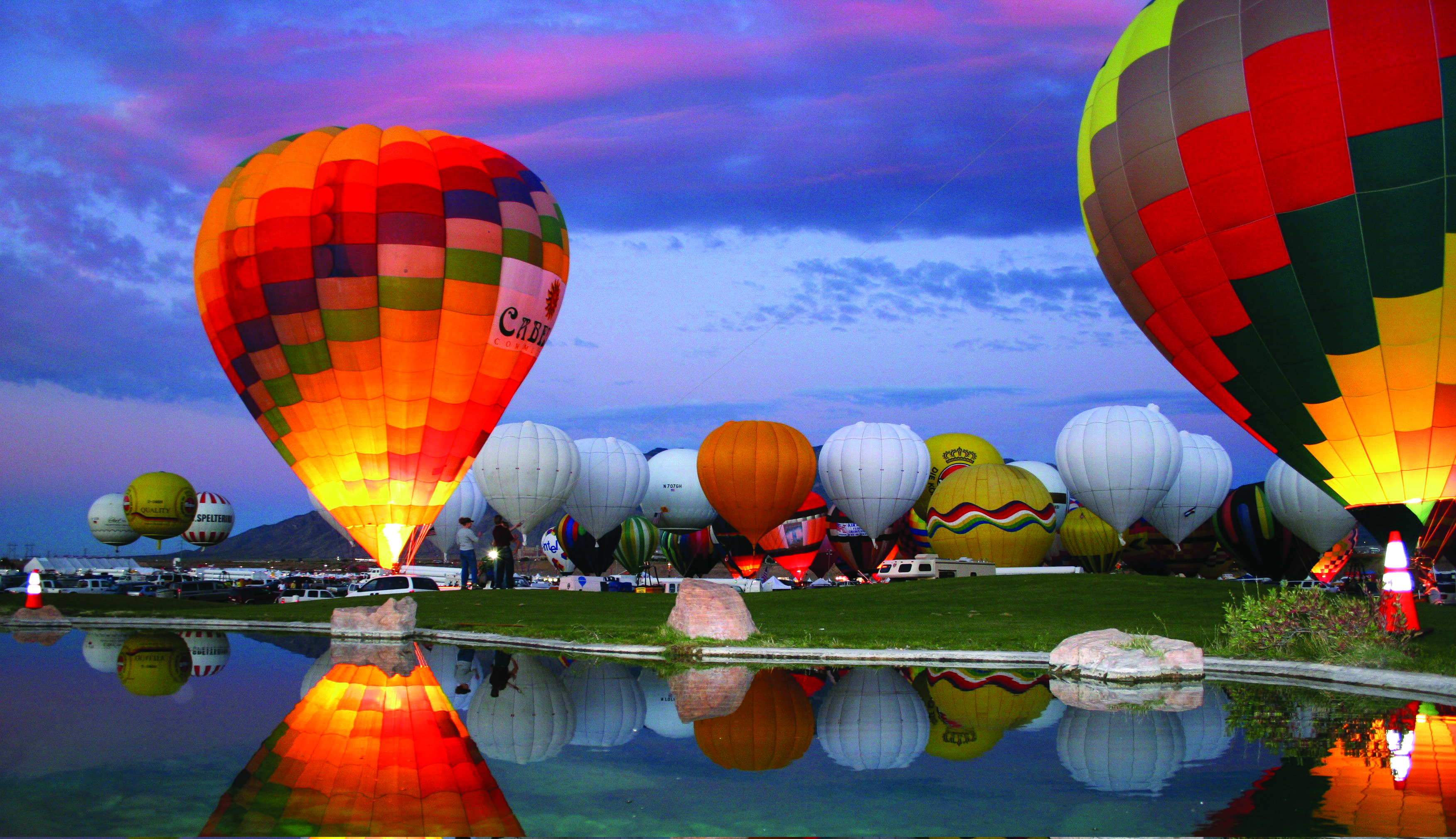 hot air balloons at dawn