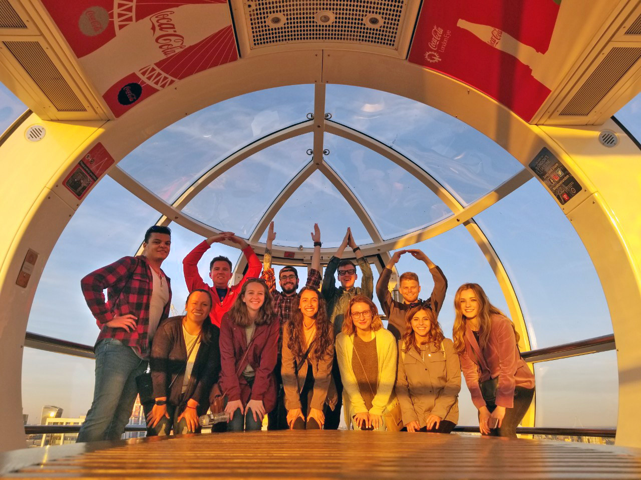 Students riding the London Eye
