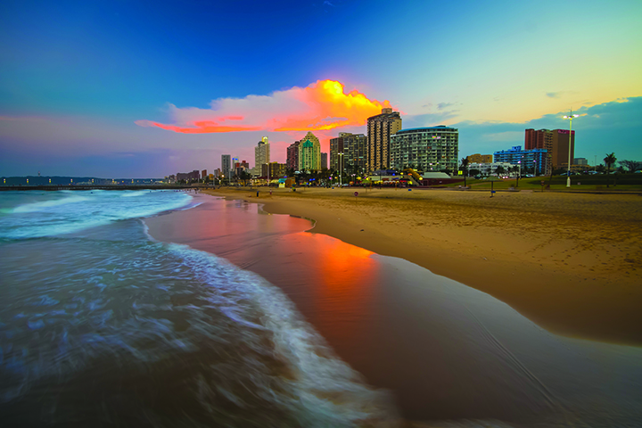 Cityscape of Durban from the beach 
