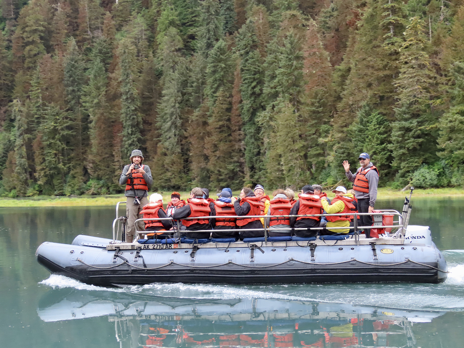 travelers on a skiff