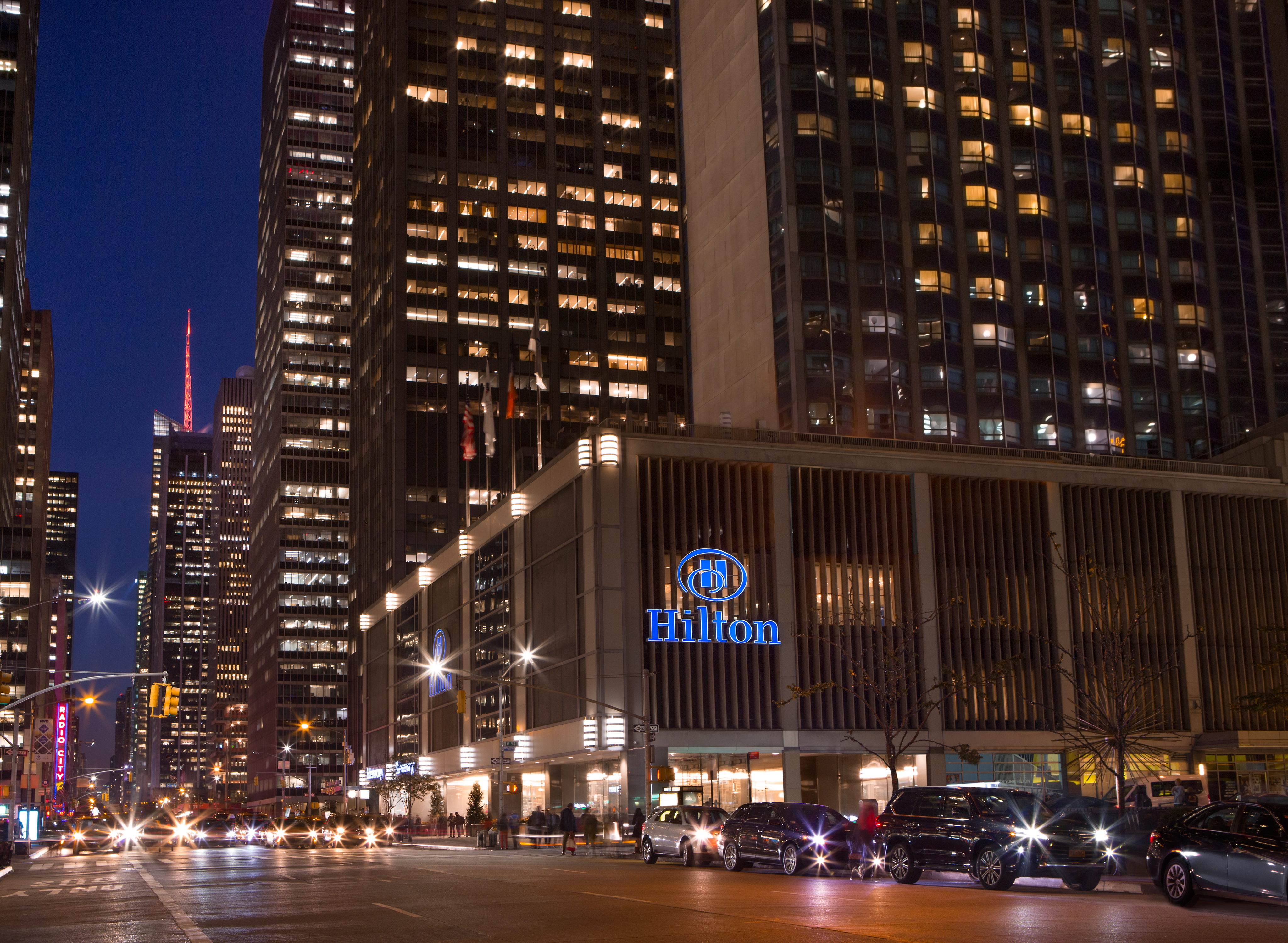 Hotel exterior at night