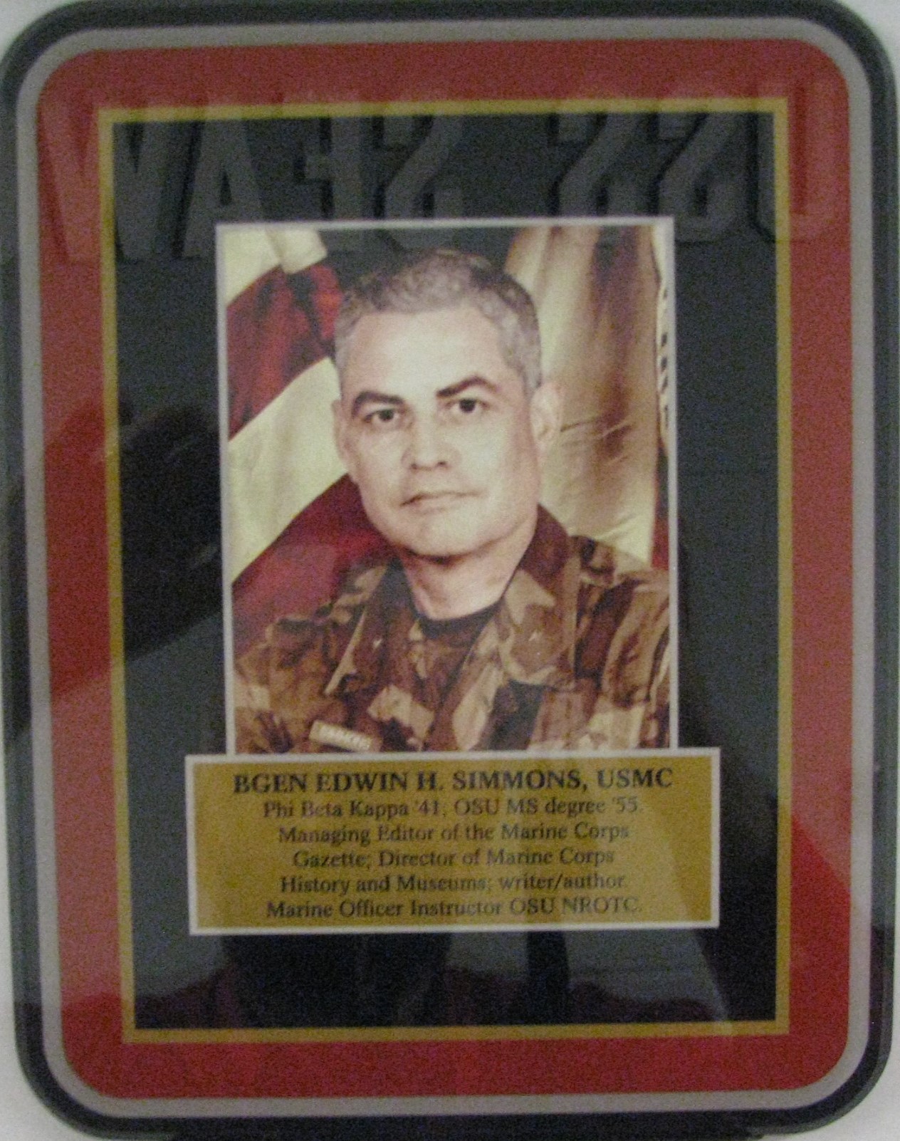 Plaque of BGEN Edwin H. Simmons, USMC ’55