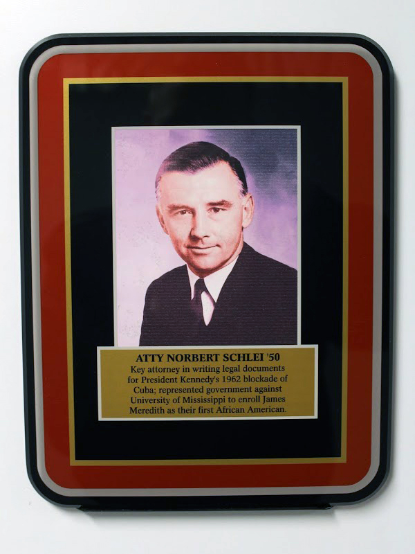 Plaque of Atty. Norbert Schlei ’50