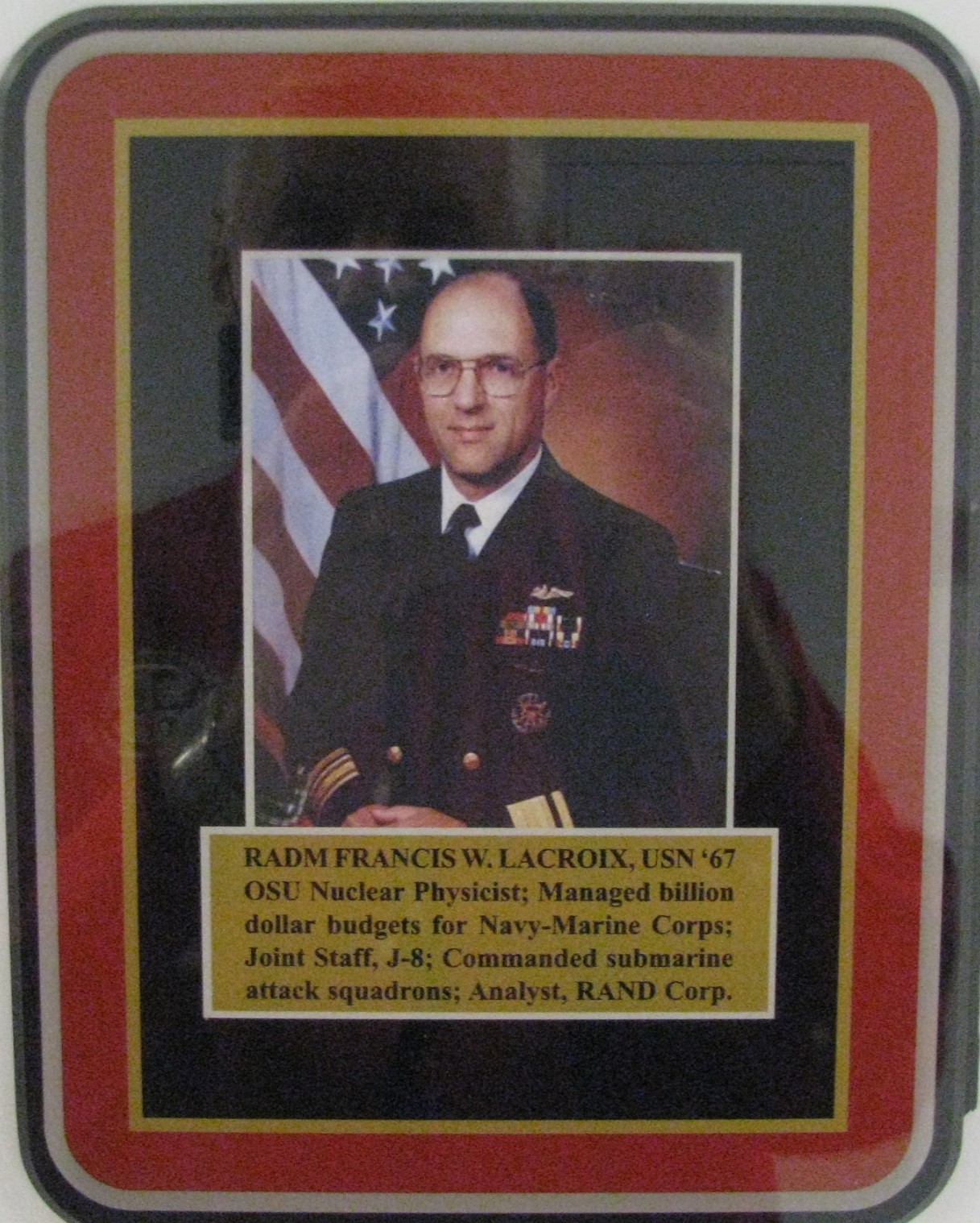 Plaque of Rear Admiral Francis LaCroix, USN ’67