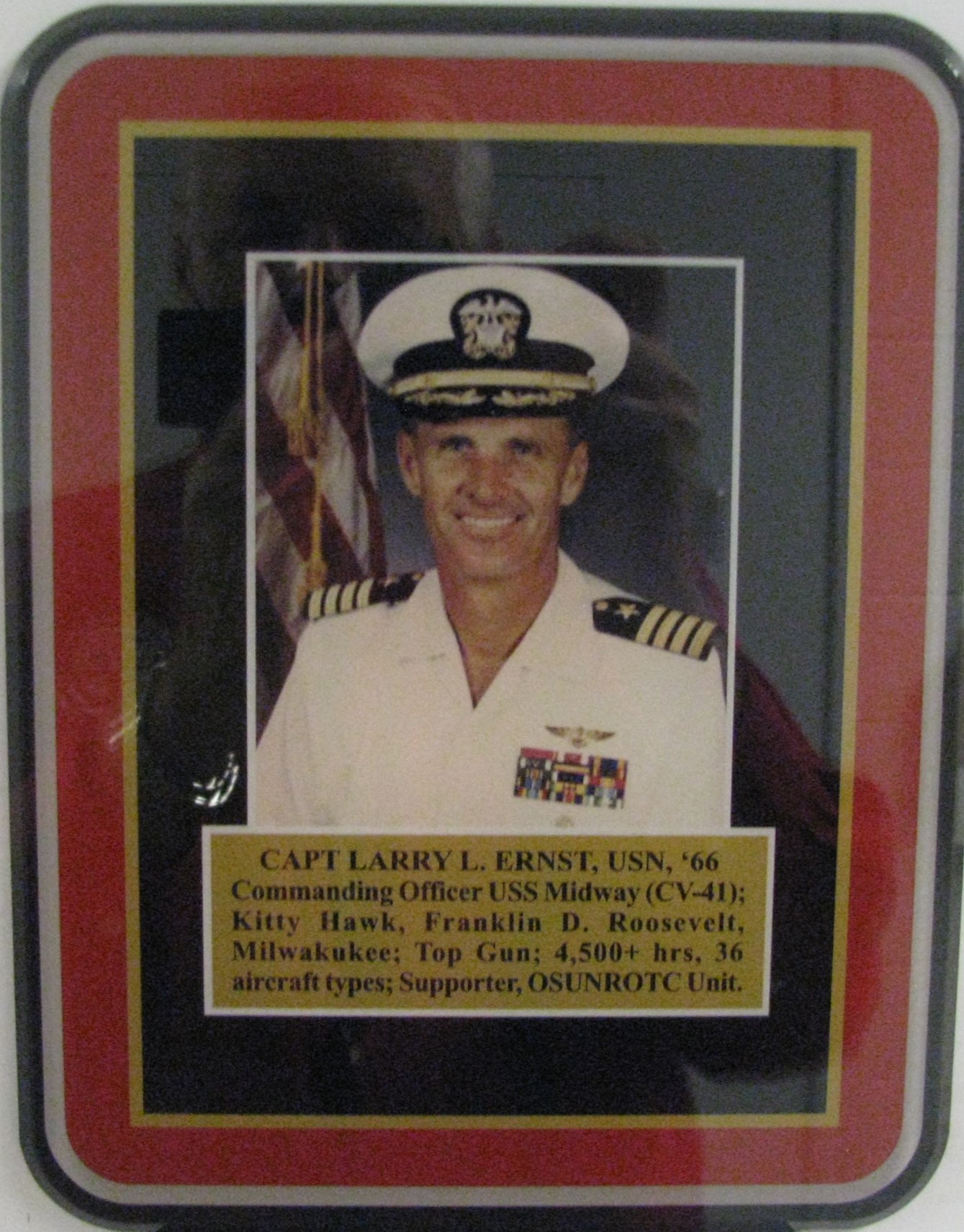 Plaque of Capt. Larry L. Ernst USN ’66