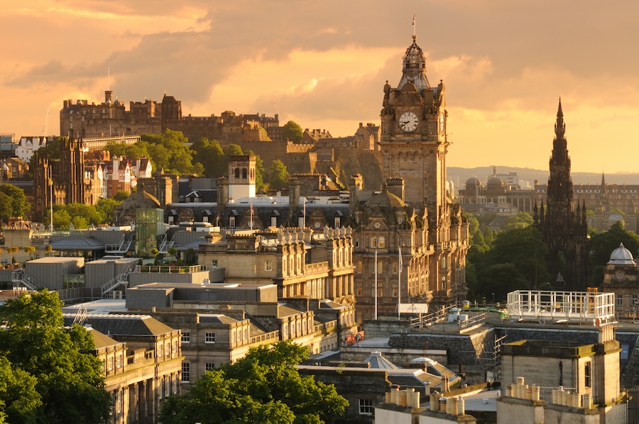 The city of Edinburgh at sunset