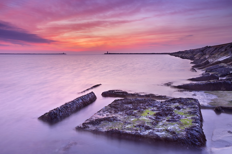 The cliffs overlooking the ocean at sunset in Ijmuiden, Netherlands