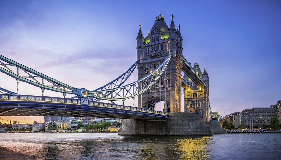 Large suspension bridge in London England
