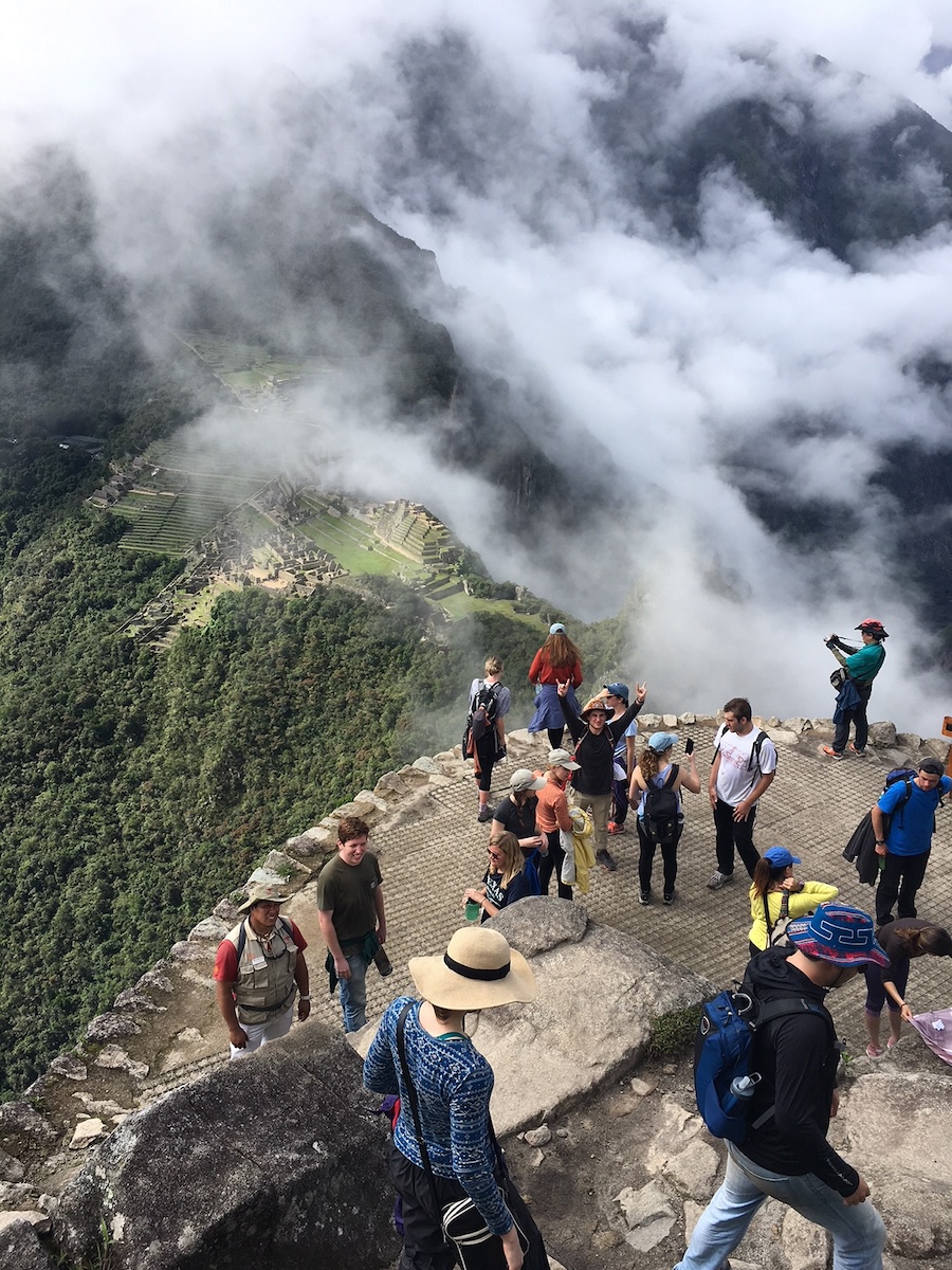 Travelers at an overlook point in Machu Picchu