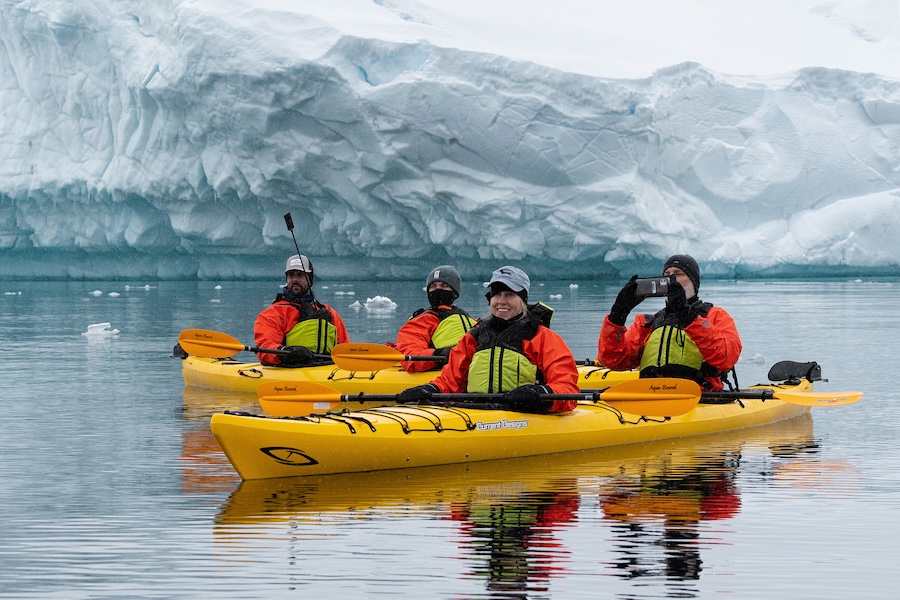 Several travelers kayaking