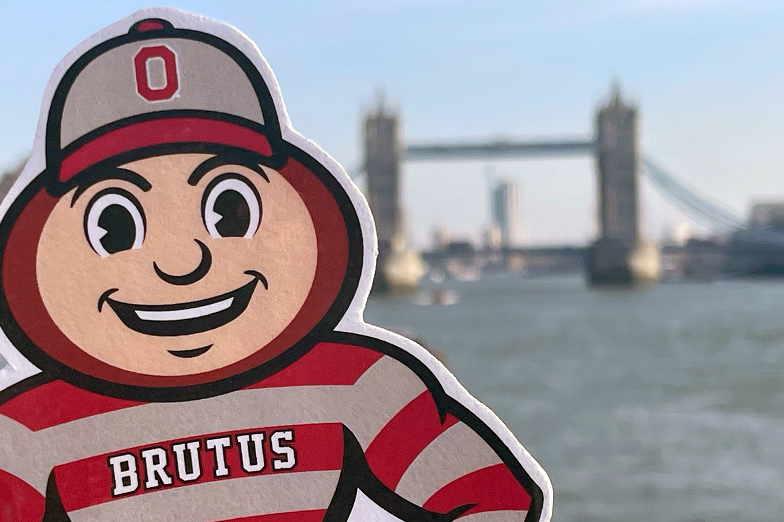 cut out of Brutus Buckeye in front of the London Bridge