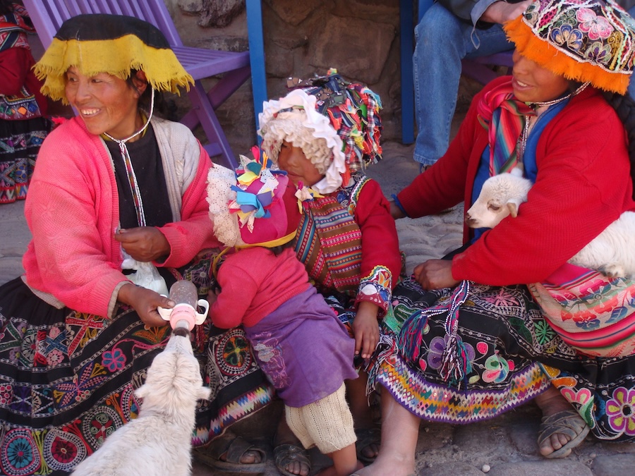 Peruvian people dressed in colorful attire