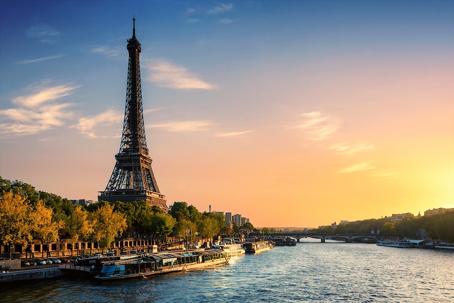 Paris at sunset overlooking the water