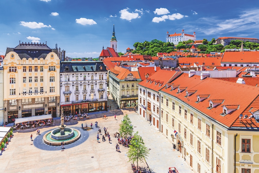 Aerial view of a square in Bratislava