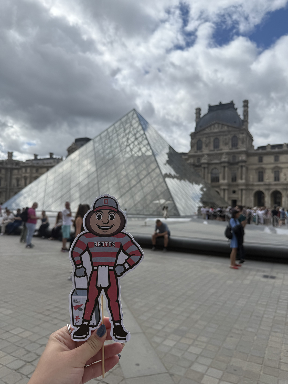 Brutus in front of the Louvre Museum in Paris, France.