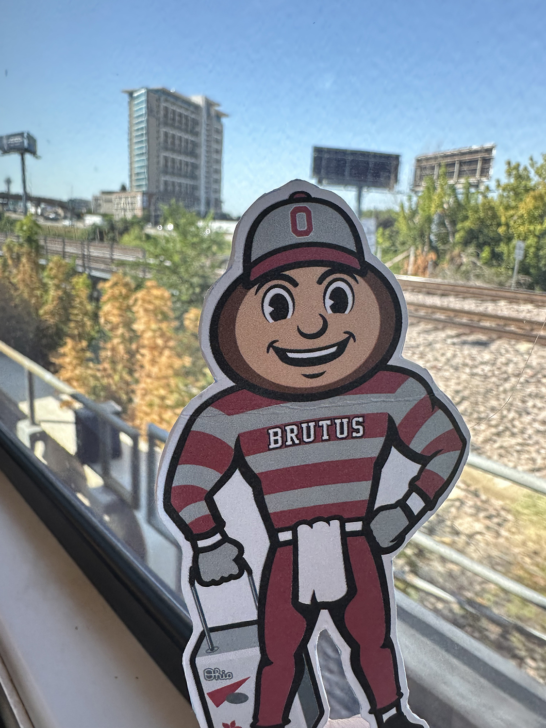 Brutus waiting for a train in Dallas, Texas.