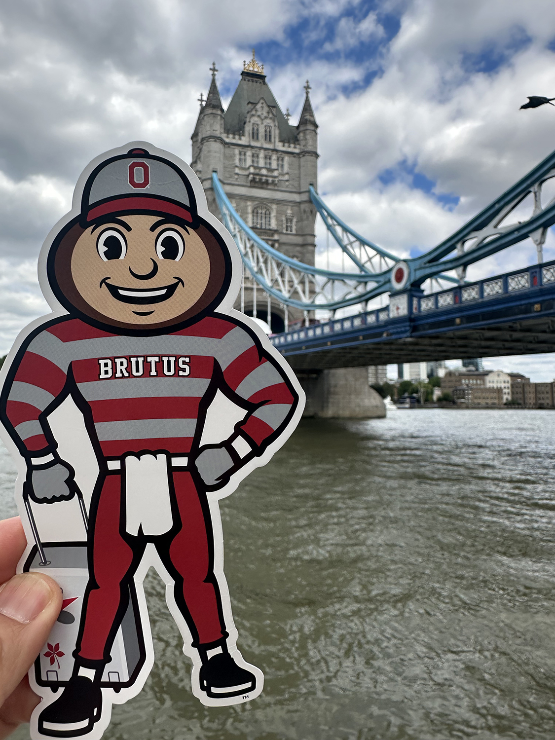 Brutus in front of the London Bridge in London, England.