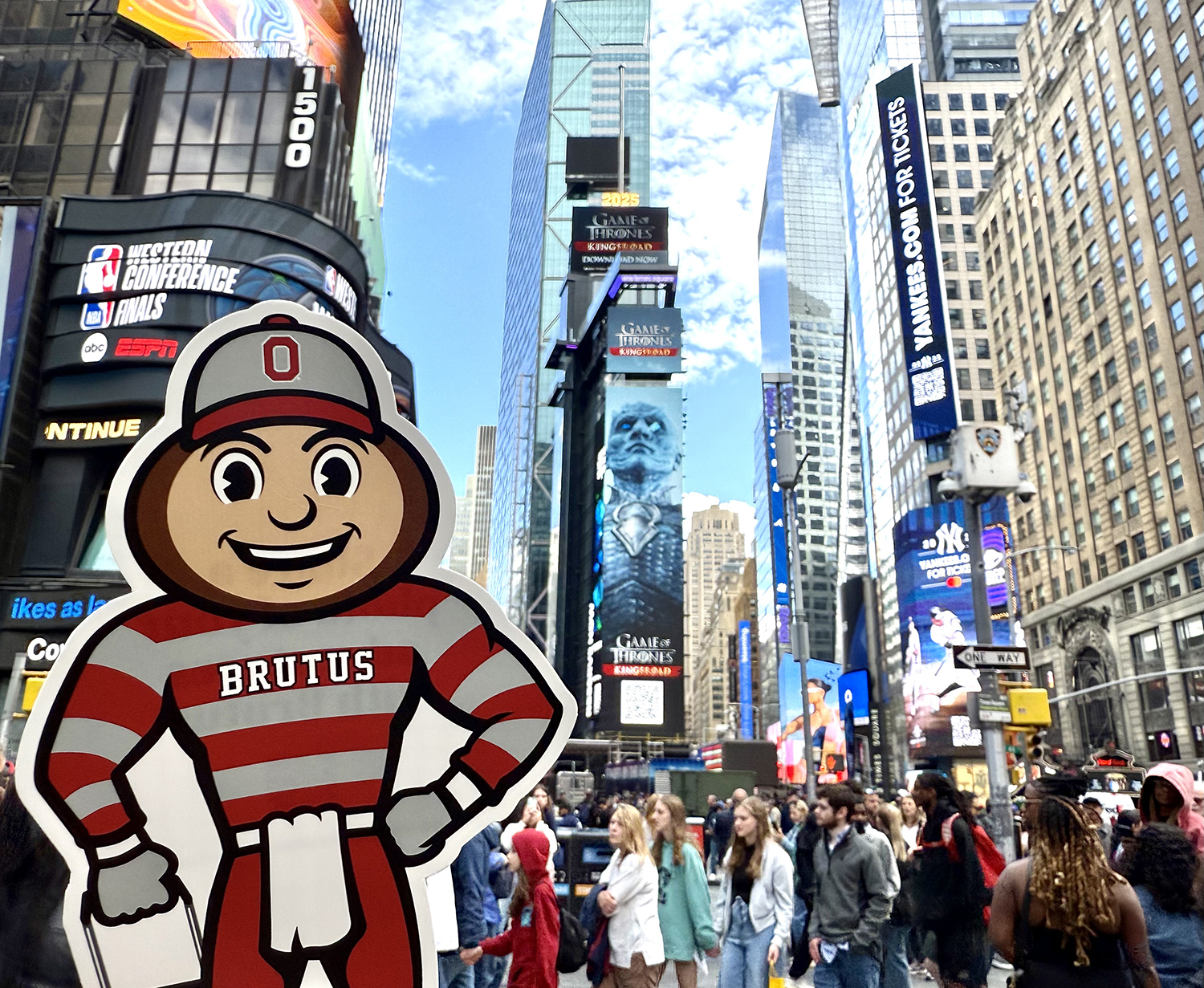 Brutus with Times Square in background.