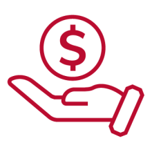 Art graphic with hand holding circular dollar symbol.