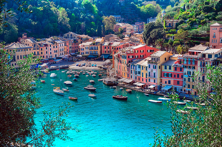 Densely populated coastline of Portofino