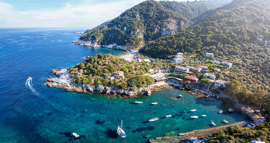 Secluded coastal village and cove in Damouchari, Pelion.