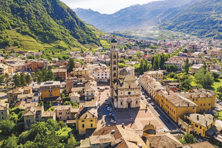 Aerial view of the city of Tirano