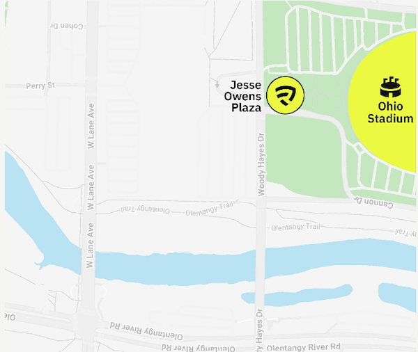 Map showing Jesse Owens Plaza in front of Ohio Stadium.