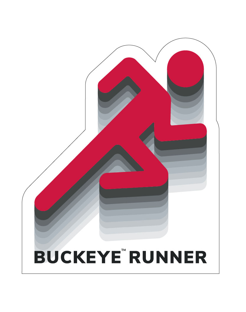 Buckeye Strides bumper sticker with an illustration of a person running and the words Buckeye Runner