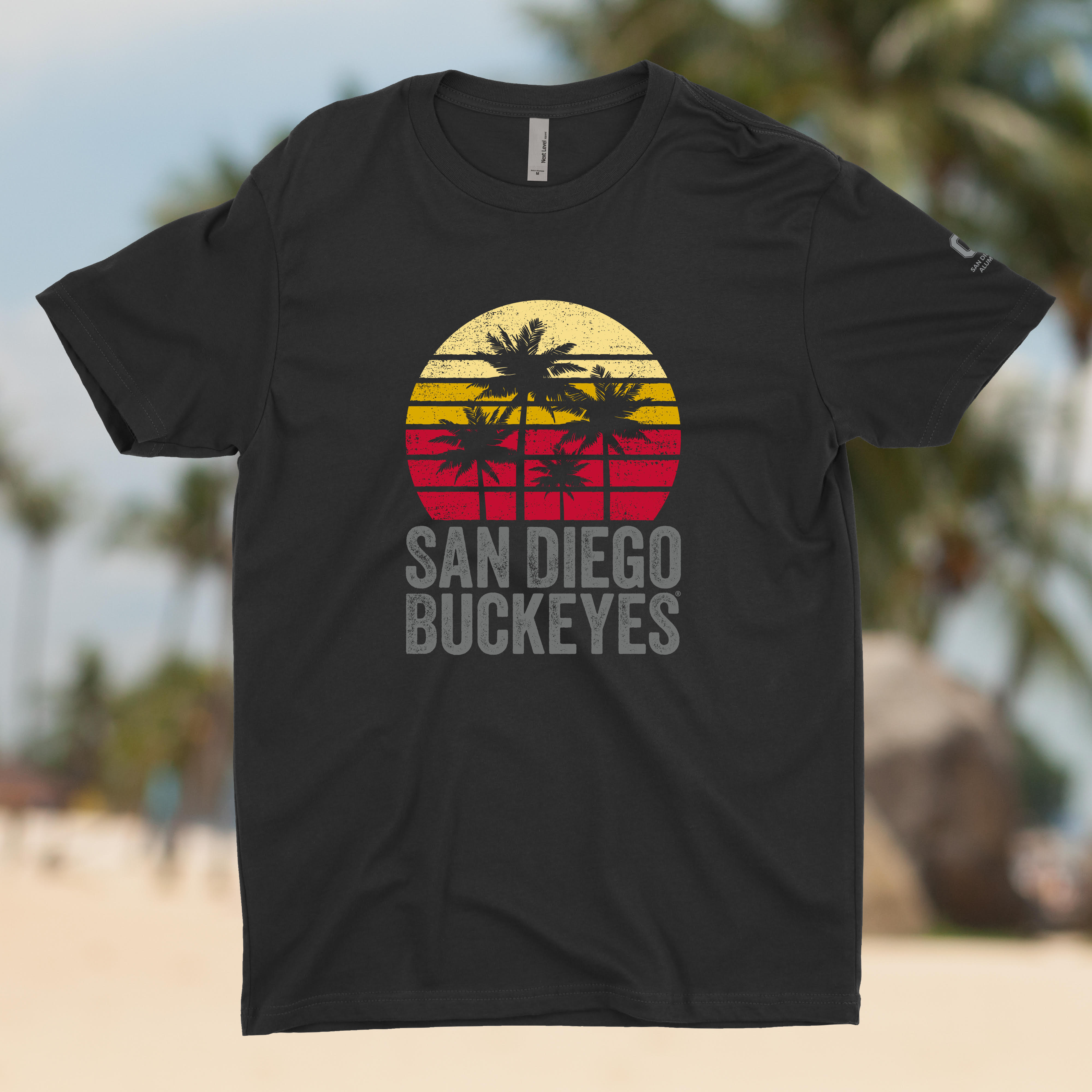 black t-shirt with the words san diego buckeyes printed on the front