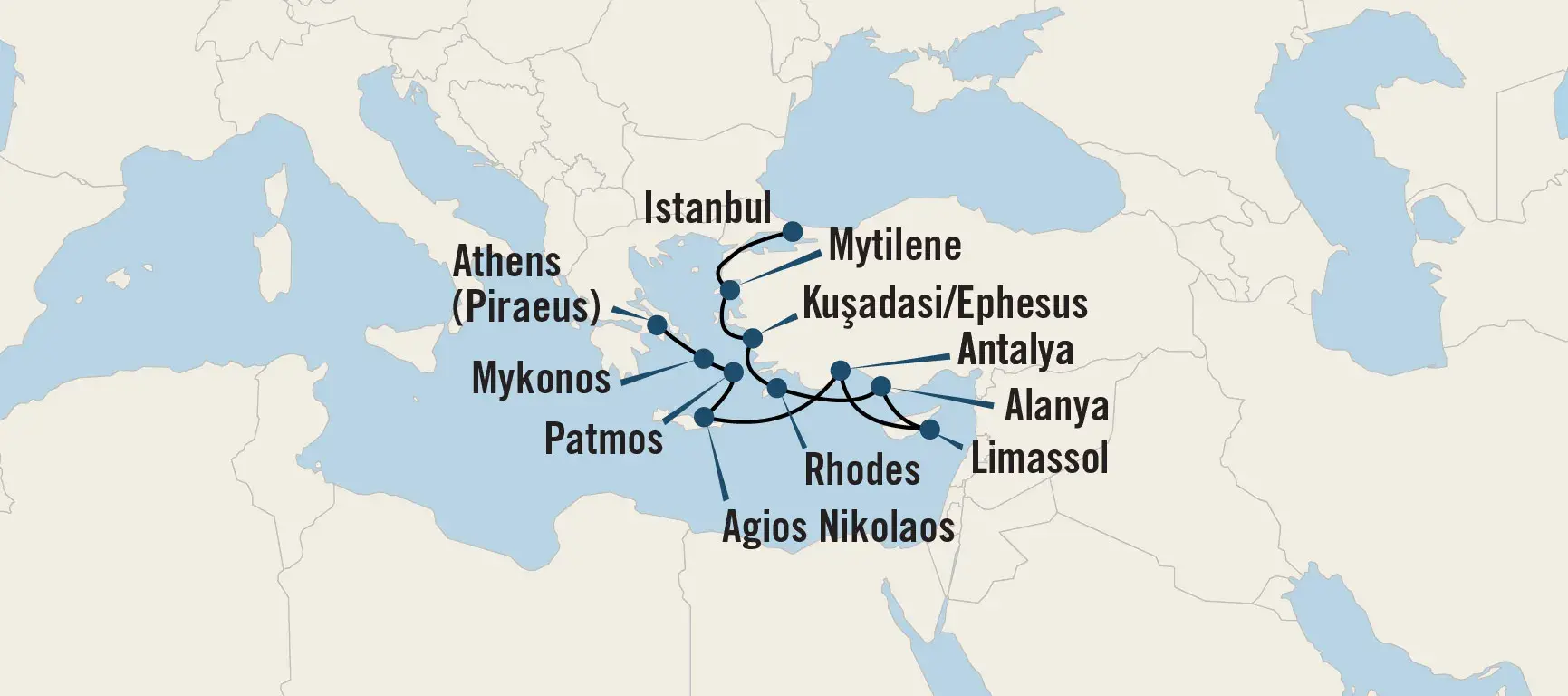 map of the Greek and Turkish isles