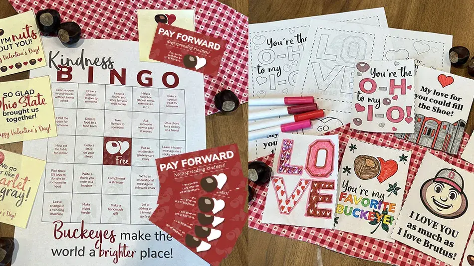 collage of Buckeye- and love-themed stationary