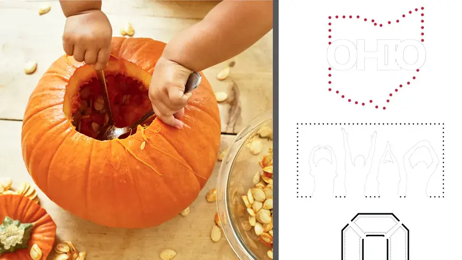 person scooping out seeds from a pumpkin