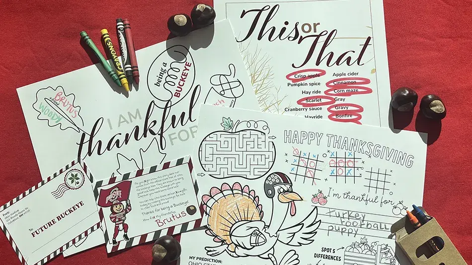 Collage of Buckeye- and Thanksgiving-themed stationary