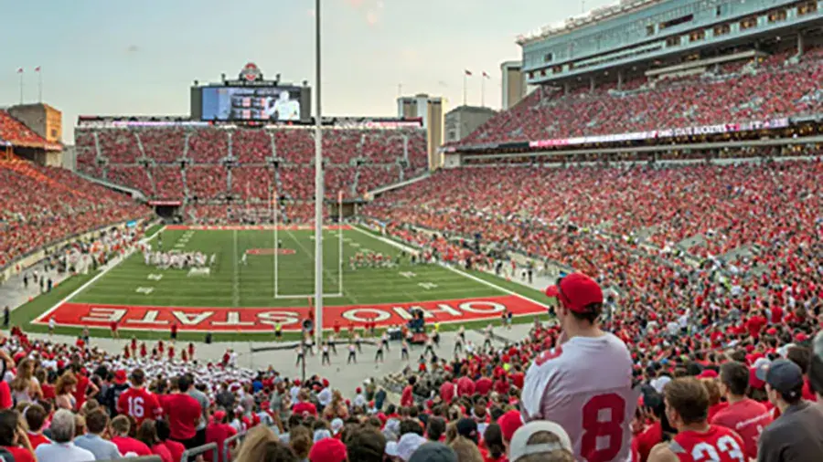 View from the north end of Ohio Stadium looking over a full crowd