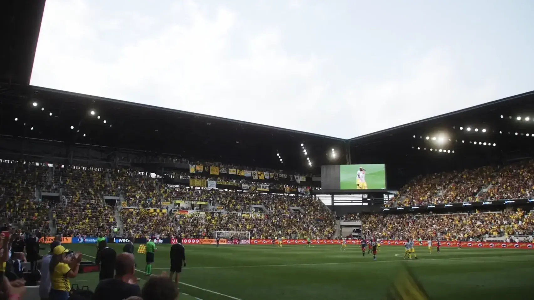 Columbus crew stadium from the inside showing fans in the stands