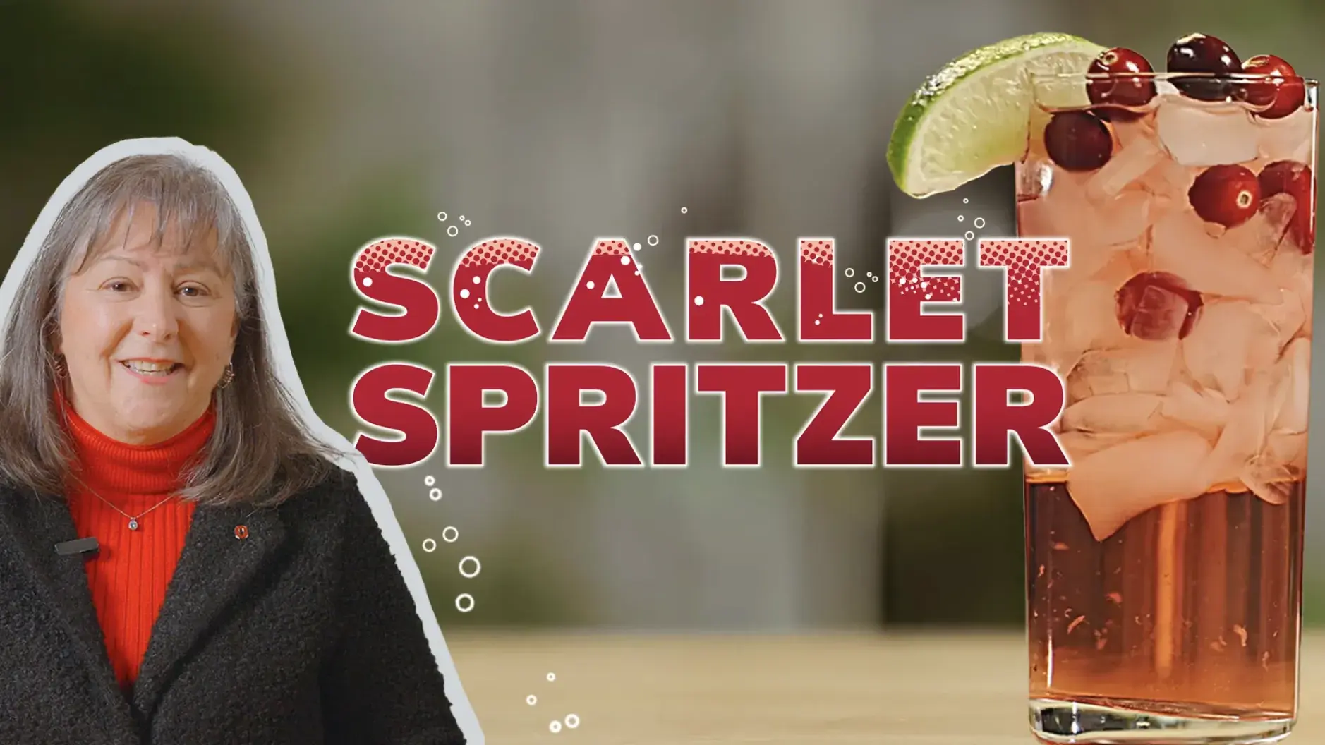 Mary Ranz Calhoun introducing what a Scarlet Spritzer drink is
