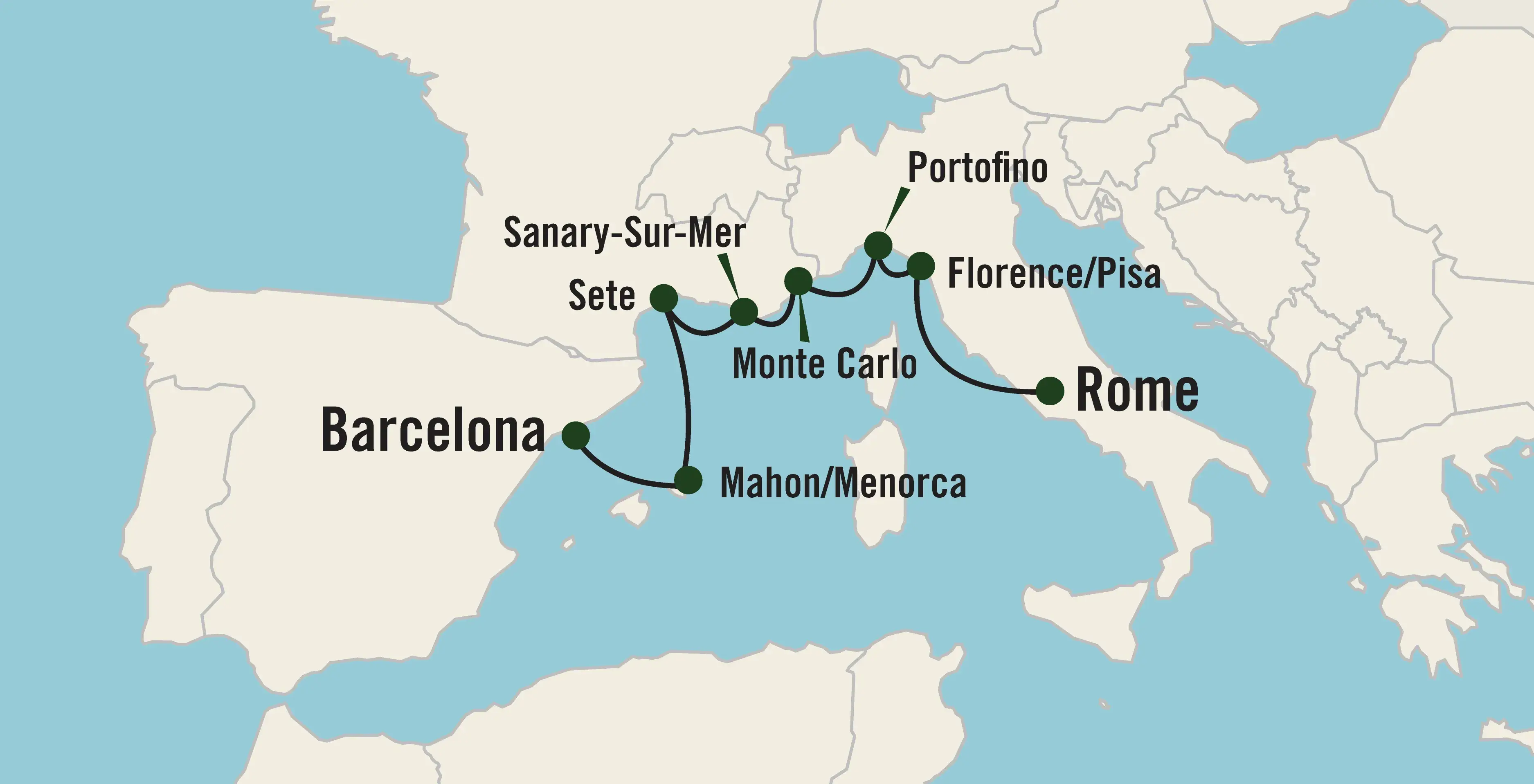 Map of the Mediterranean Spring route