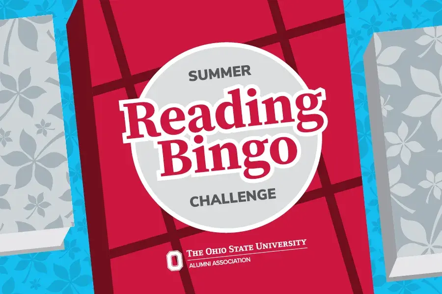 Illustration of a book with the cover reading Summer Reading Bingo Challenge The Ohio State University Alumni Association