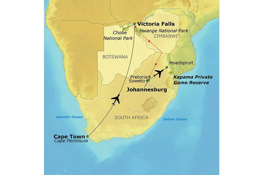 Map of Southern Africa tour
