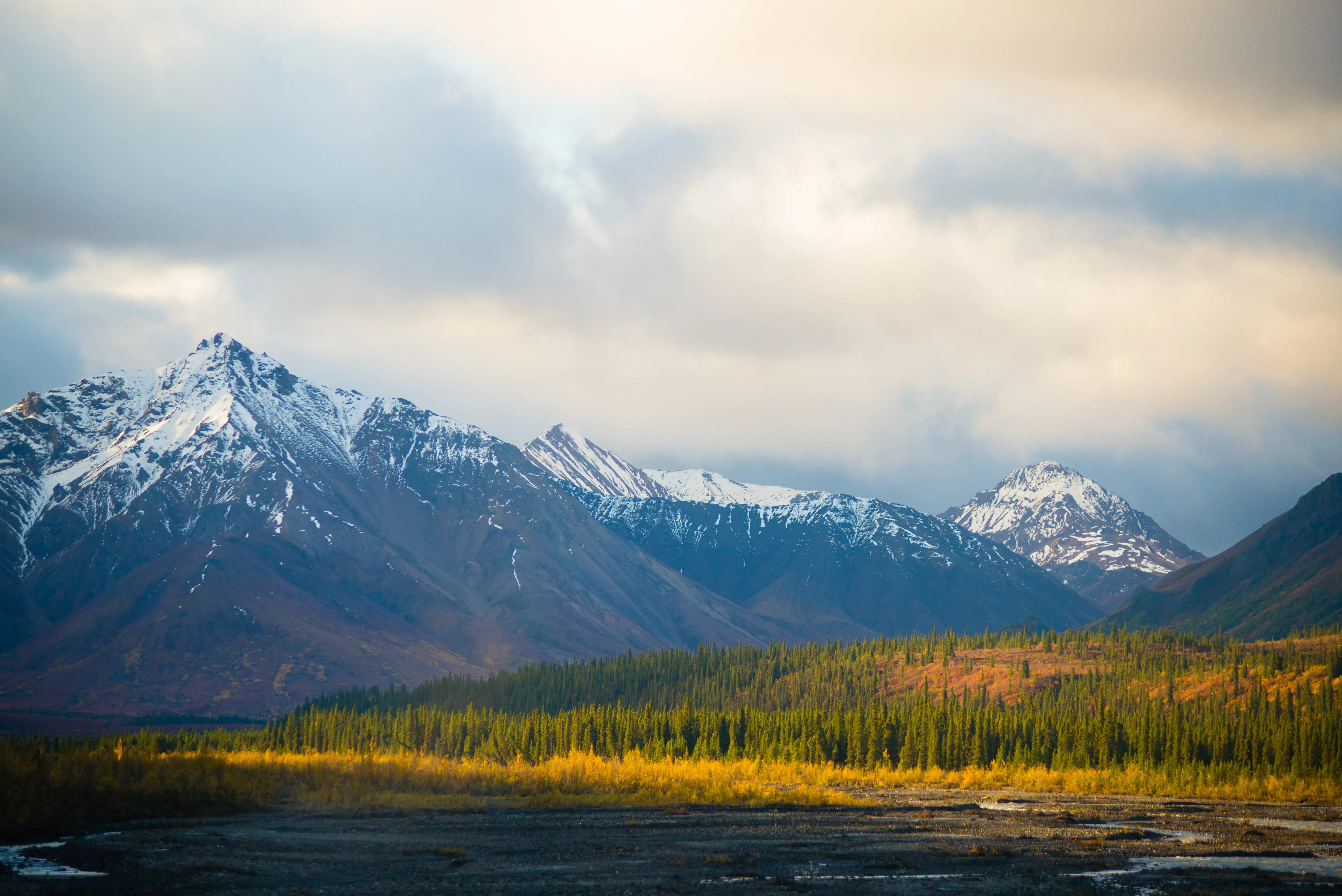 Alaska countryside and snow-capped mountains