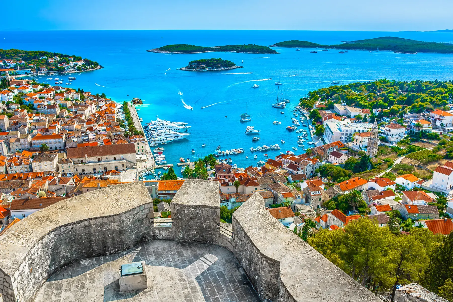 Bright blue crystal waters of the Croatia marina and coastline