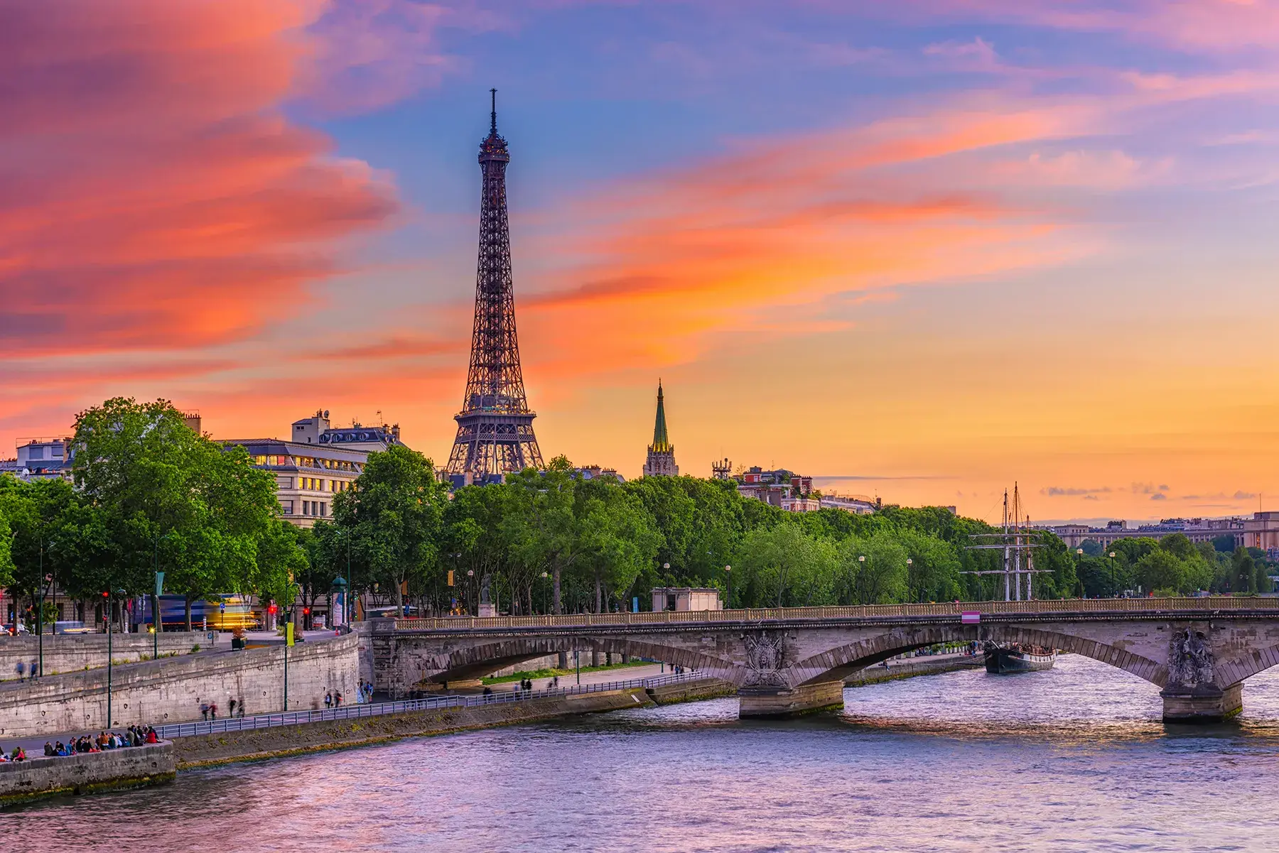 Paris and the Eiffel Tower at sunset